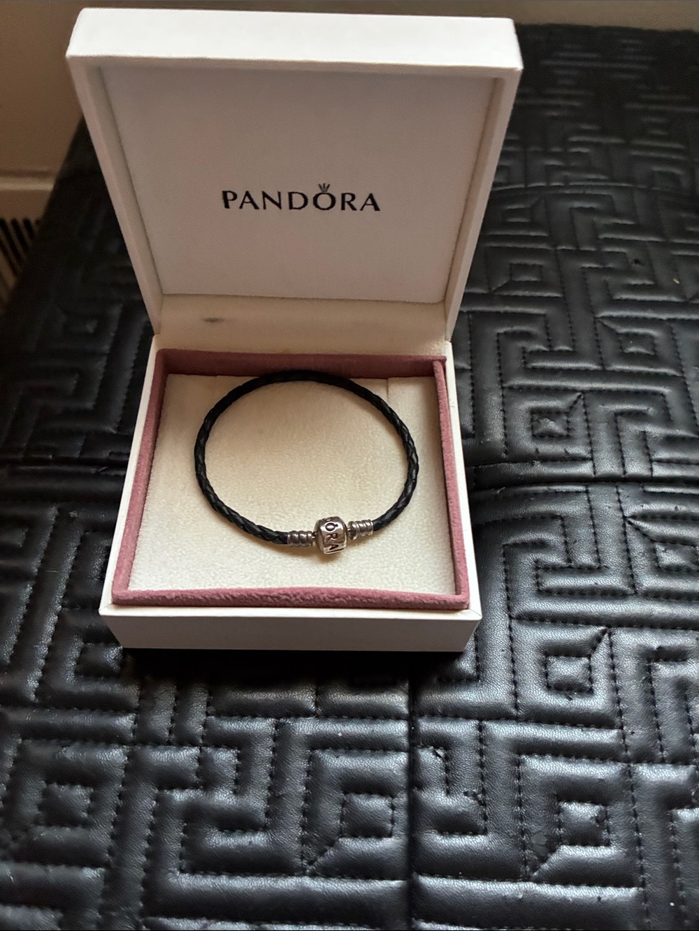 Pandora Black Braided Leather Bracelet with Silver Clasp